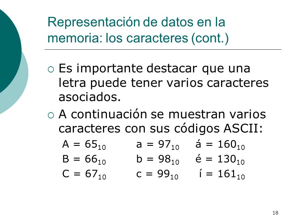 Representación de datos en la memoria: los caracteres (cont.)
