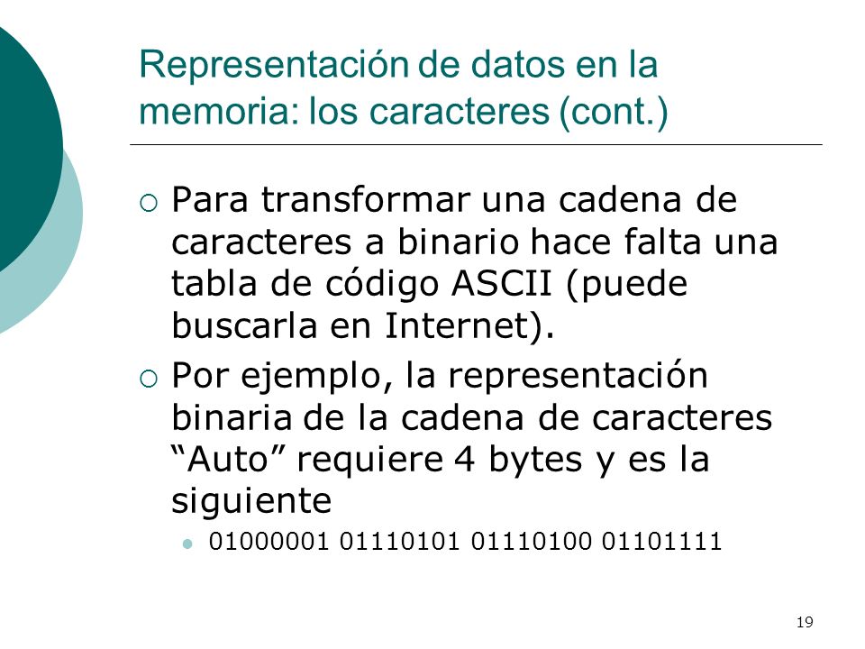 Representación de datos en la memoria: los caracteres (cont.)