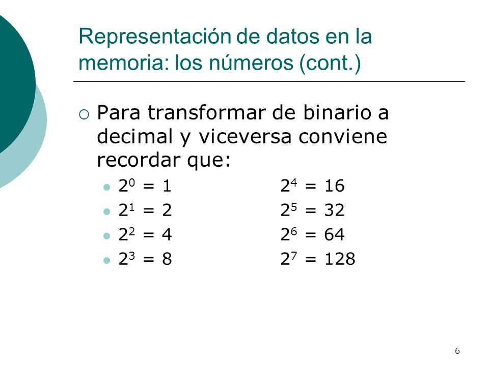 Representación de datos en la memoria: los números (cont.)