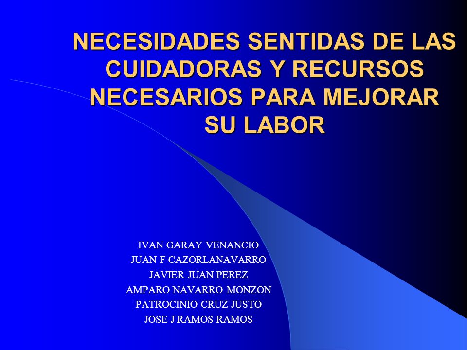 NECESIDADES SENTIDAS DE LAS CUIDADORAS Y RECURSOS NECESARIOS PARA MEJORAR SU LABOR