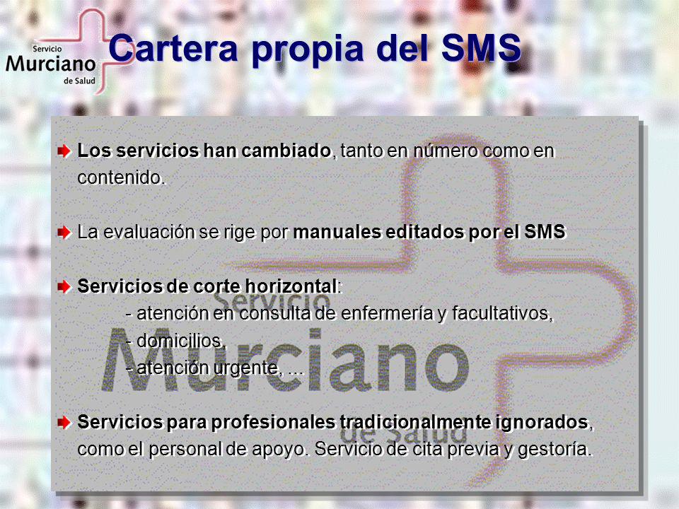 Cartera propia del SMS Los servicios han cambiado, tanto en número como en contenido. La evaluación se rige por manuales editados por el SMS.