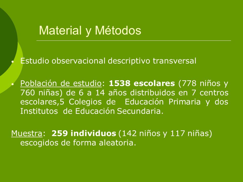 Material y Métodos Estudio observacional descriptivo transversal