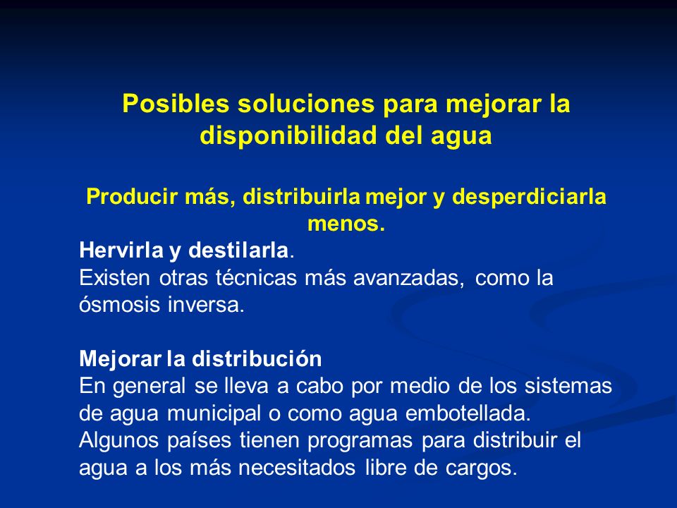 Posibles soluciones para mejorar la disponibilidad del agua