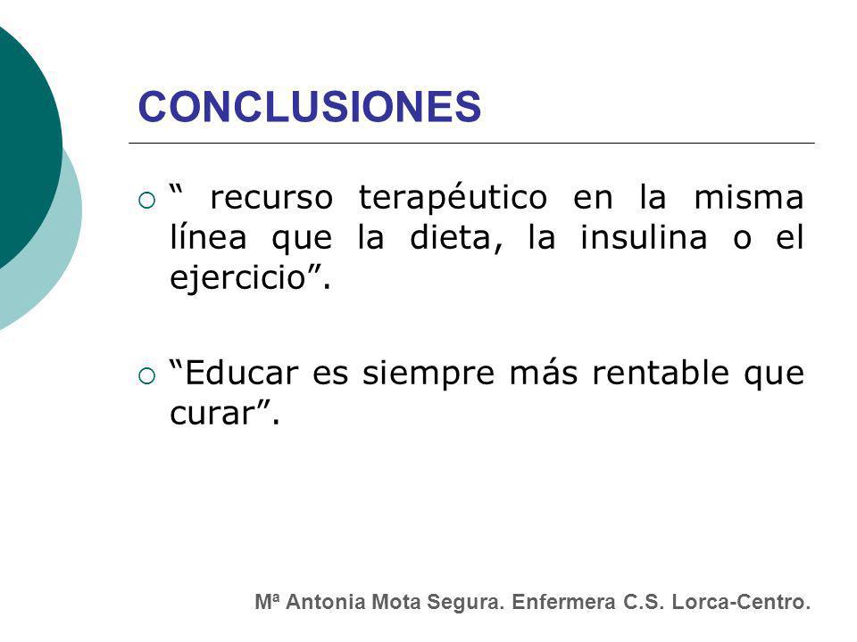 CONCLUSIONES recurso terapéutico en la misma línea que la dieta, la insulina o el ejercicio . Educar es siempre más rentable que curar .