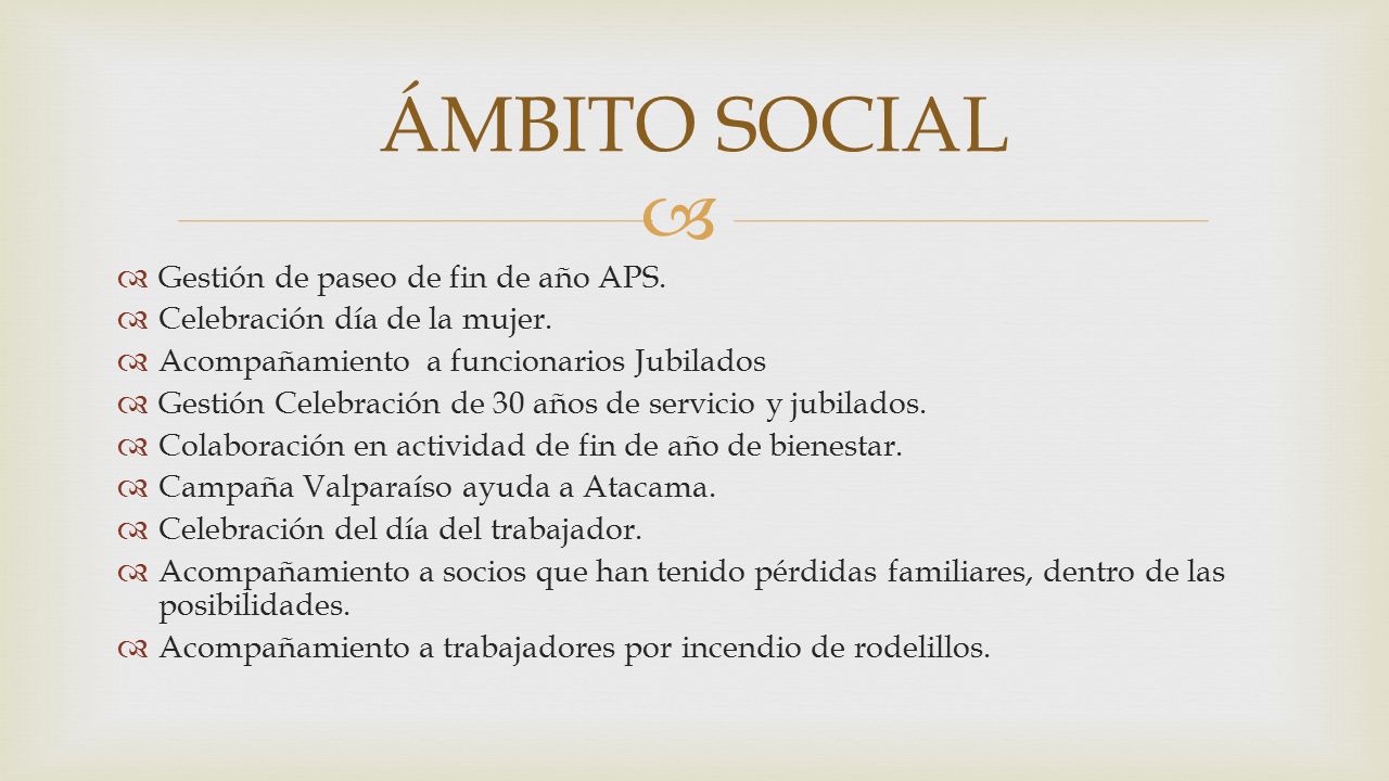 ÁMBITO SOCIAL Gestión de paseo de fin de año APS.