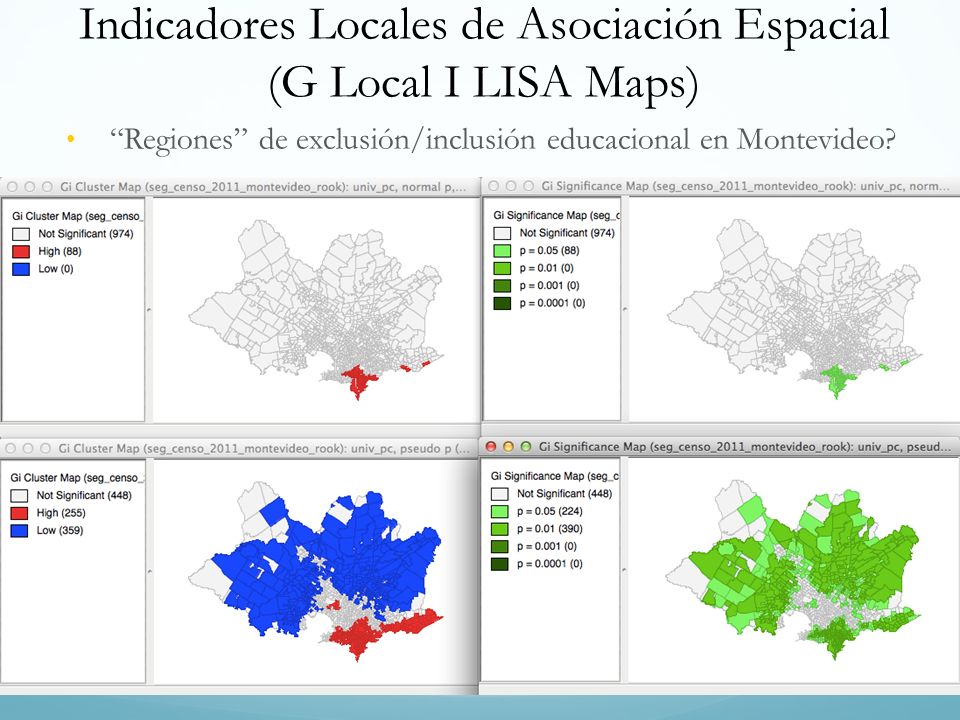 Indicadores Locales de Asociación Espacial (G Local I LISA Maps)