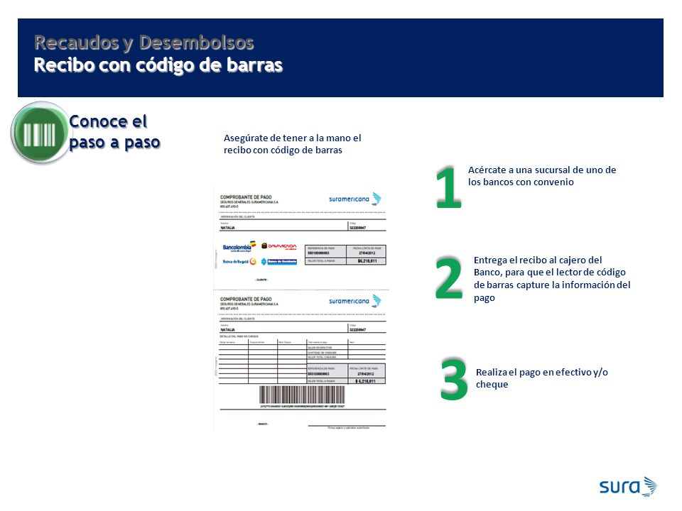 1 2 3 Recaudos y Desembolsos Recibo con código de barras Conoce el