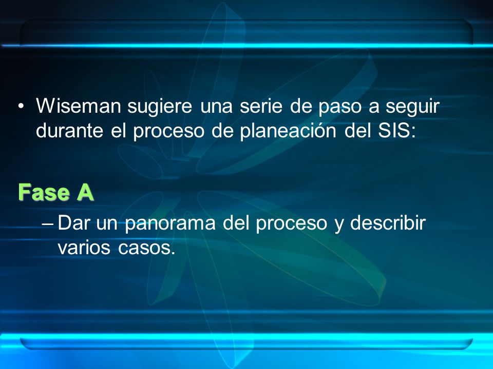 Wiseman sugiere una serie de paso a seguir durante el proceso de planeación del SIS: