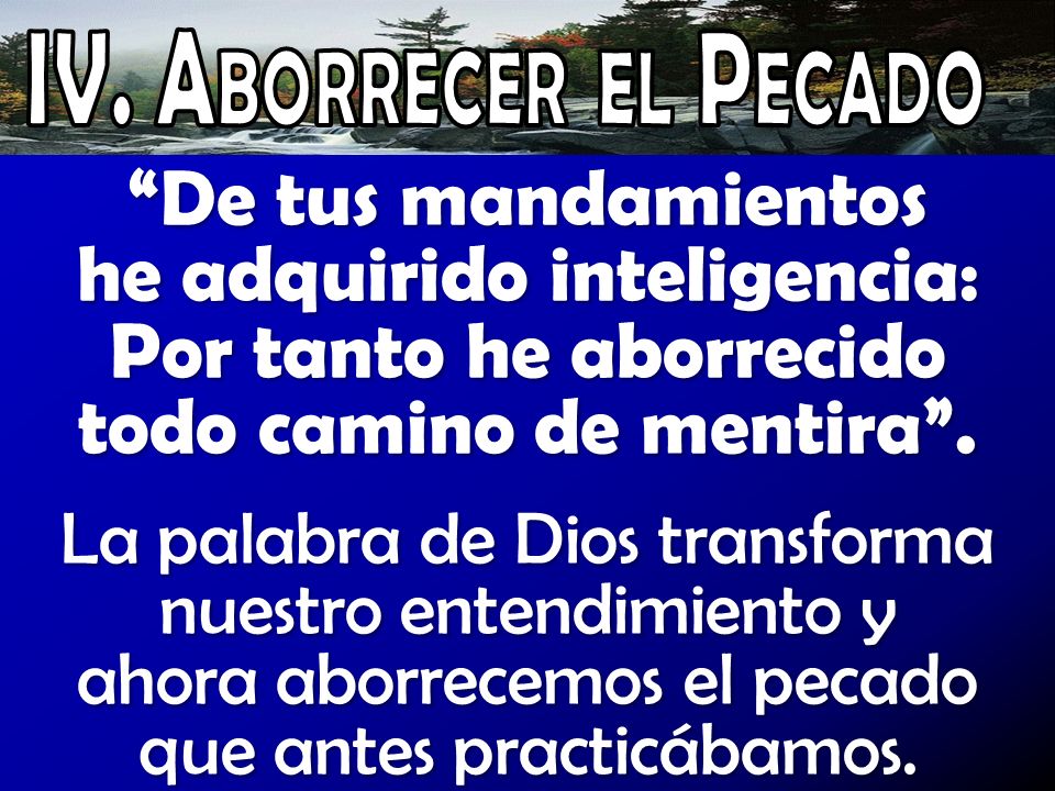 IV. Aborrecer el Pecado De tus mandamientos he adquirido inteligencia: Por tanto he aborrecido todo camino de mentira .