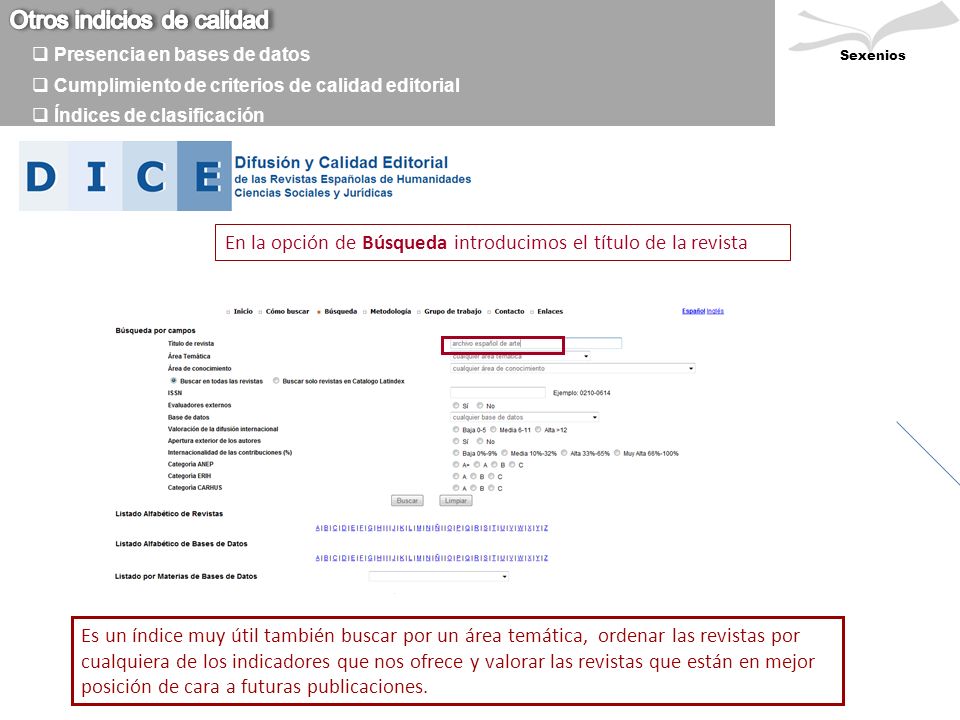 Clasificación de revistas científicas y presencia en bases de datos