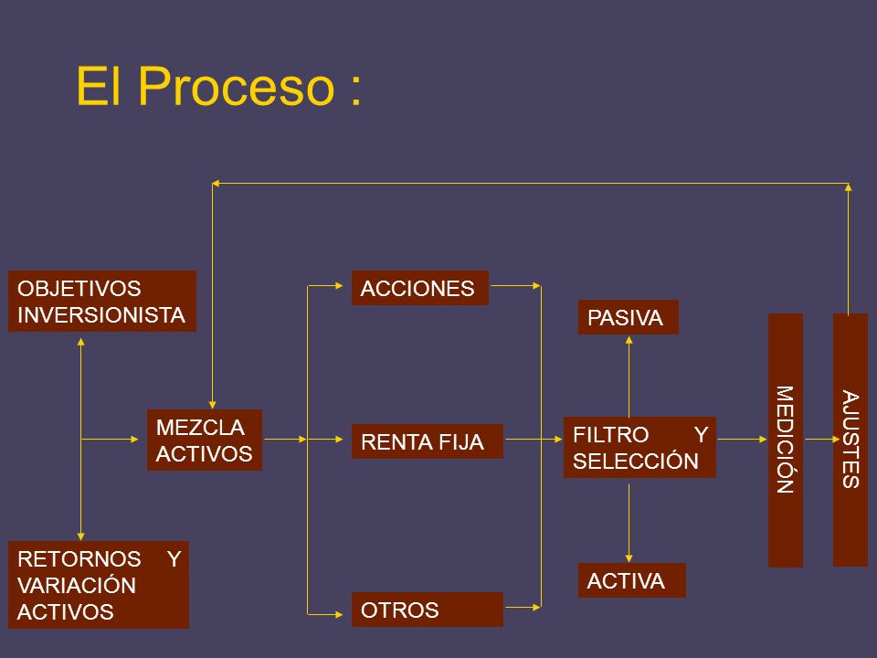 El Proceso : OBJETIVOS INVERSIONISTA ACCIONES PASIVA MEZCLA ACTIVOS