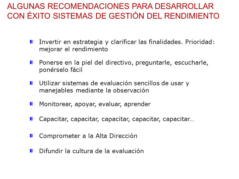 ALGUNAS RECOMENDACIONES PARA DESARROLLAR CON ÉXITO SISTEMAS DE GESTIÓN DEL RENDIMIENTO