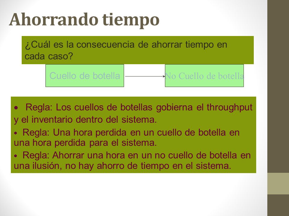 Ahorrando tiempo ¿Cuál es la consecuencia de ahorrar tiempo en cada caso Cuello de botella. No Cuello de botella.