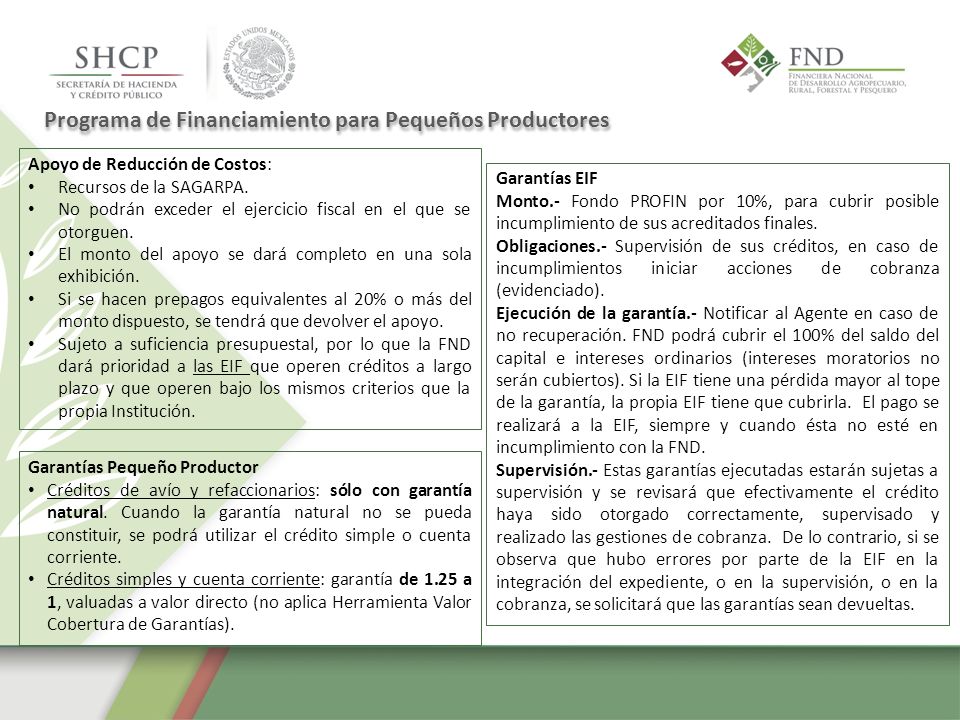 Programa de Financiamiento para Pequeños Productores