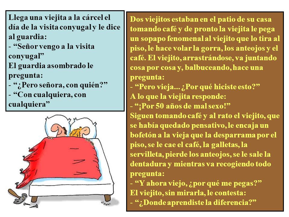 Llega una viejita a la cárcel el día de la visita conyugal y le dice al guardia: