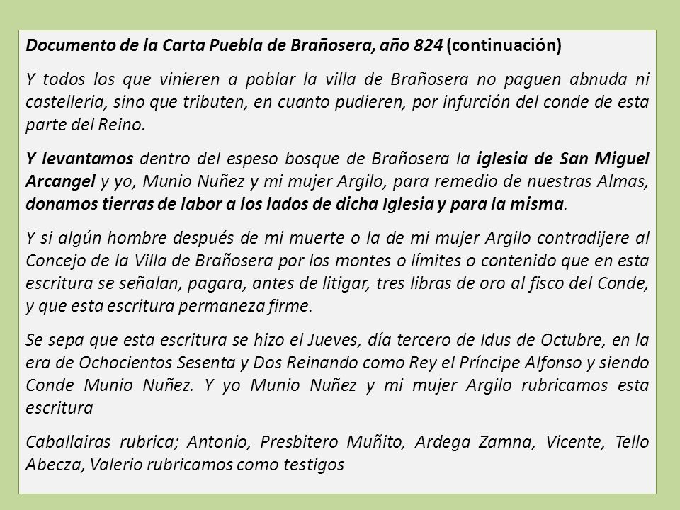Documento de la Carta Puebla de Brañosera, año 824 (continuación)