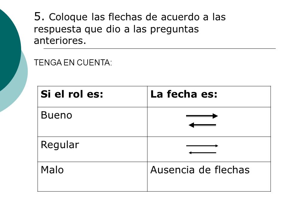 5. Coloque las flechas de acuerdo a las respuesta que dio a las preguntas anteriores.