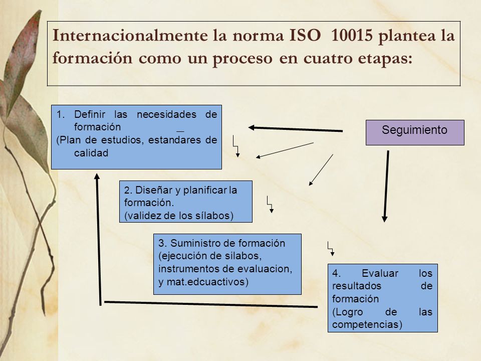 Internacionalmente la norma ISO plantea la formación como un proceso en cuatro etapas: