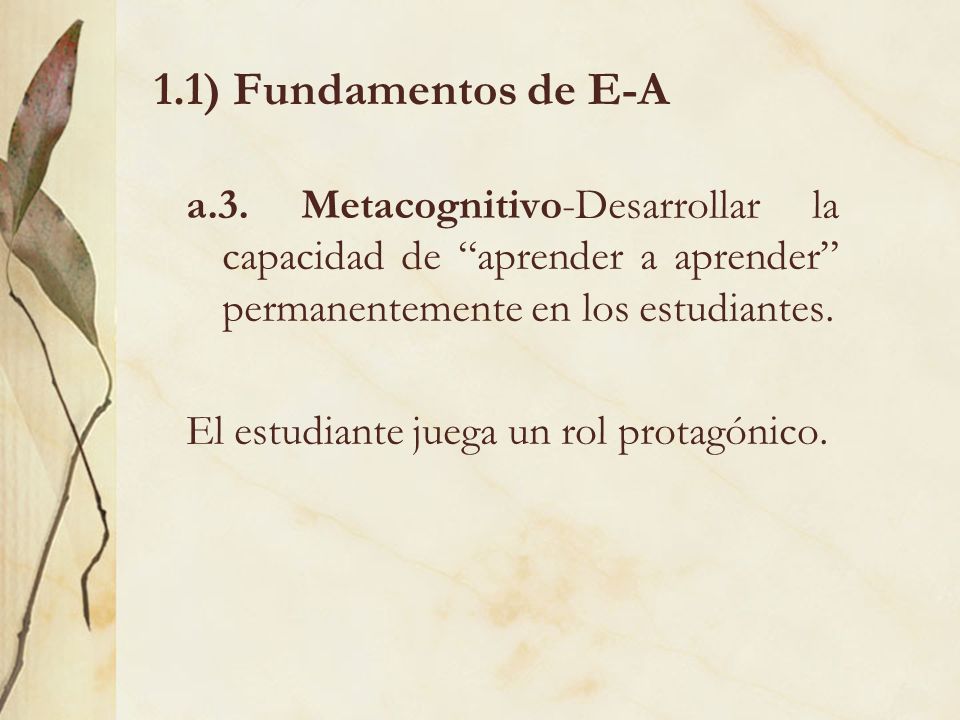 1.1) Fundamentos de E-A a.3. Metacognitivo-Desarrollar la capacidad de aprender a aprender permanentemente en los estudiantes.