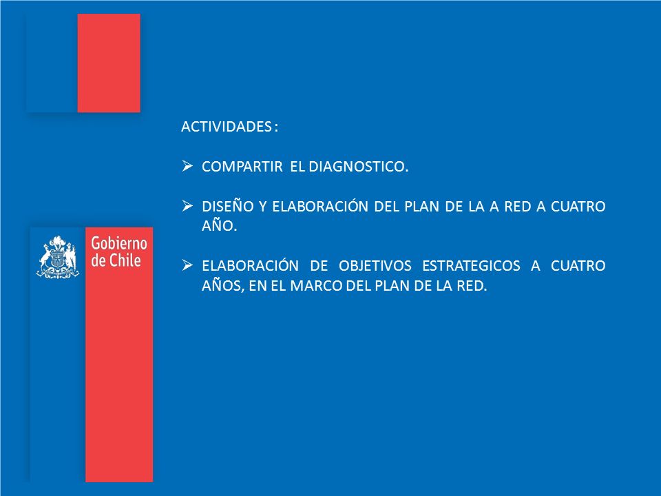 ACTIVIDADES : COMPARTIR EL DIAGNOSTICO. DISEÑO Y ELABORACIÓN DEL PLAN DE LA A RED A CUATRO AÑO.