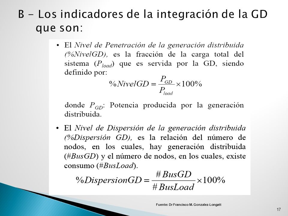 B - Los indicadores de la integración de la GD que son: