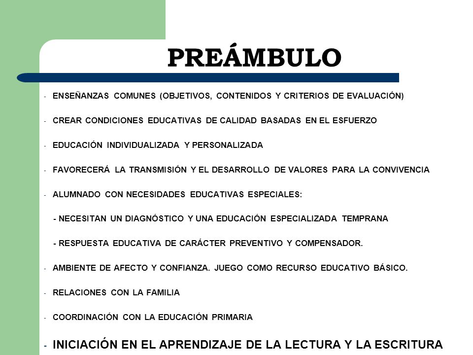 PREÁMBULO INICIACIÓN EN EL APRENDIZAJE DE LA LECTURA Y LA ESCRITURA