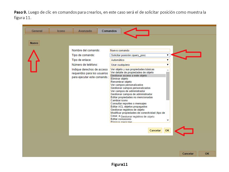 Paso 9. Luego de clic en comandos para crearlos, en este caso será el de solicitar posición como muestra la figura 11.