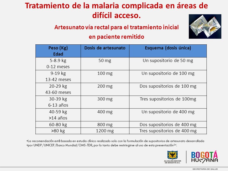 Tratamiento de la malaria complicada en áreas de difícil acceso.