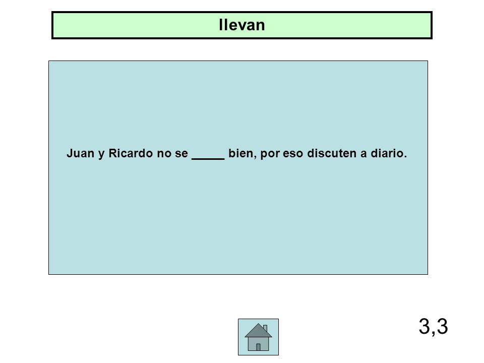 Juan y Ricardo no se _____ bien, por eso discuten a diario.