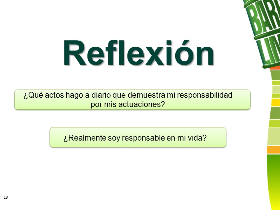 Reflexión ¿Qué actos hago a diario que demuestra mi responsabilidad por mis actuaciones.