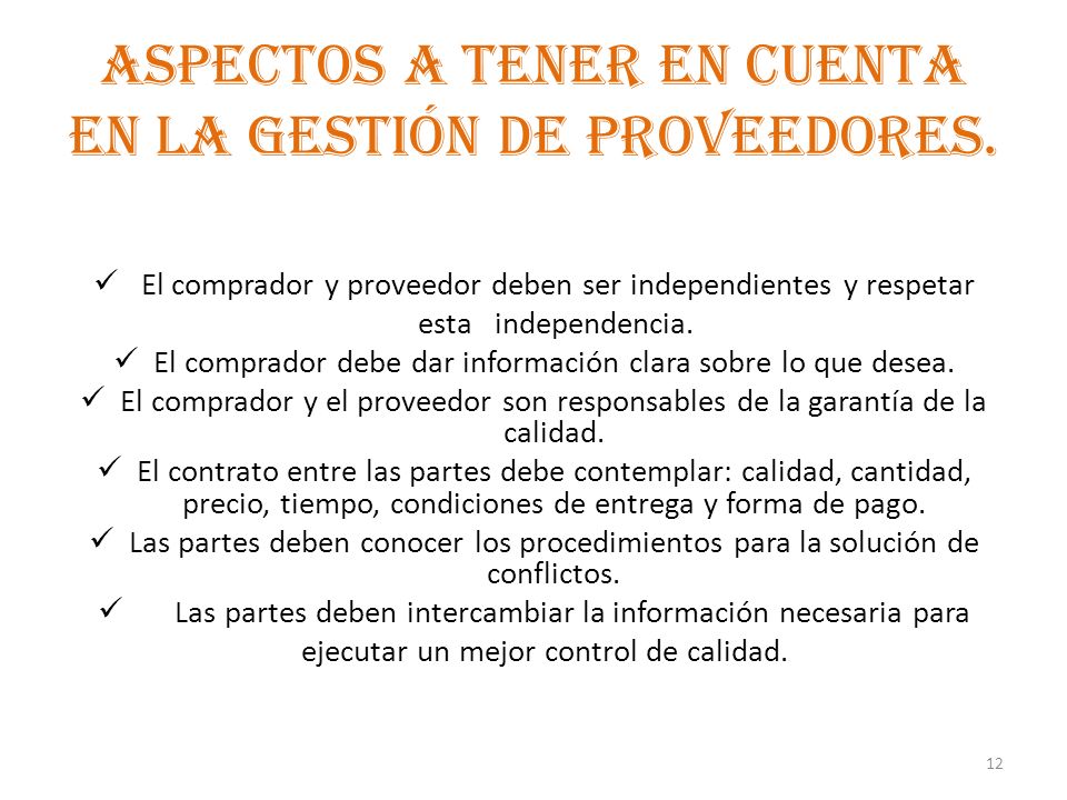 Aspectos a tener en cuenta en la gestión de proveedores.