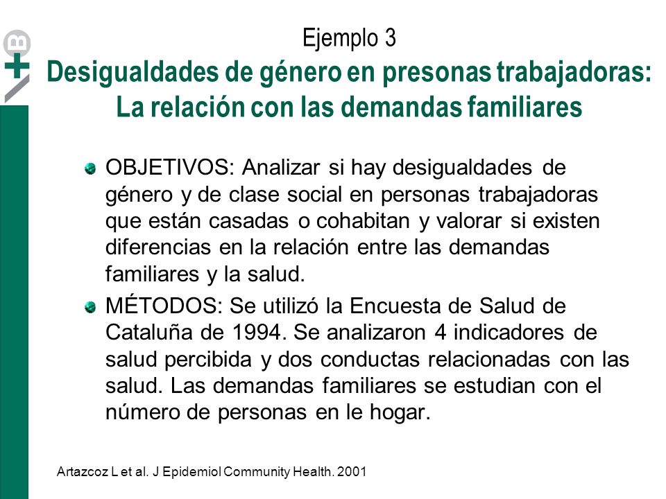 Ejemplo 3 Desigualdades de género en presonas trabajadoras: La relación con las demandas familiares