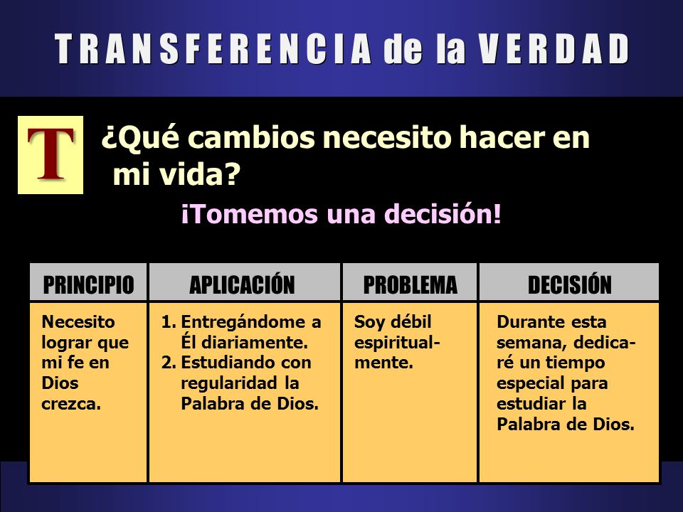 T R A N S F E R E N C I A de la V E R D A D