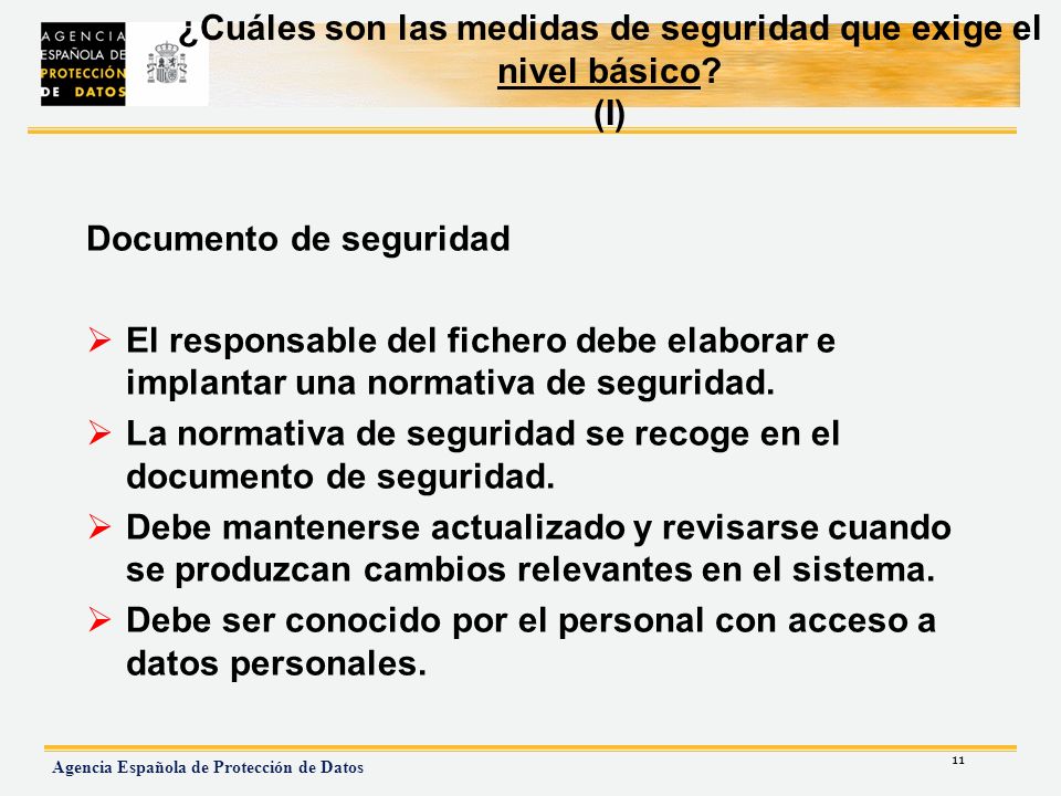 ¿Cuáles son las medidas de seguridad que exige el nivel básico (I)