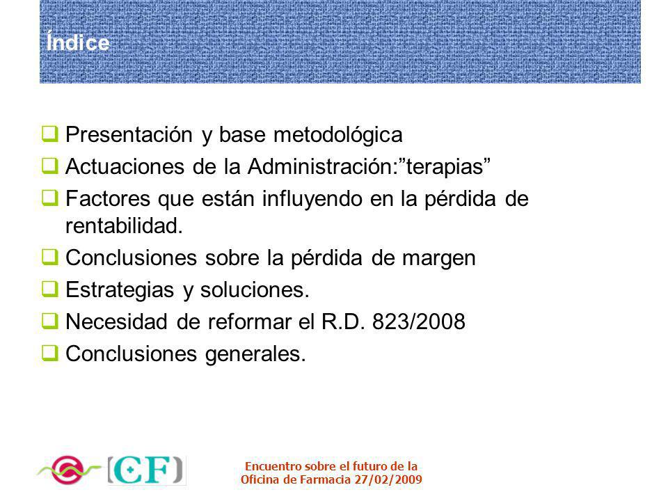 Índice Presentación y base metodológica. Actuaciones de la Administración: terapias Factores que están influyendo en la pérdida de rentabilidad.