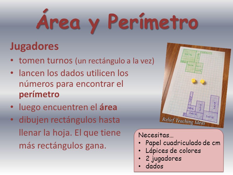 Área y Perímetro Jugadores tomen turnos (un rectángulo a la vez)
