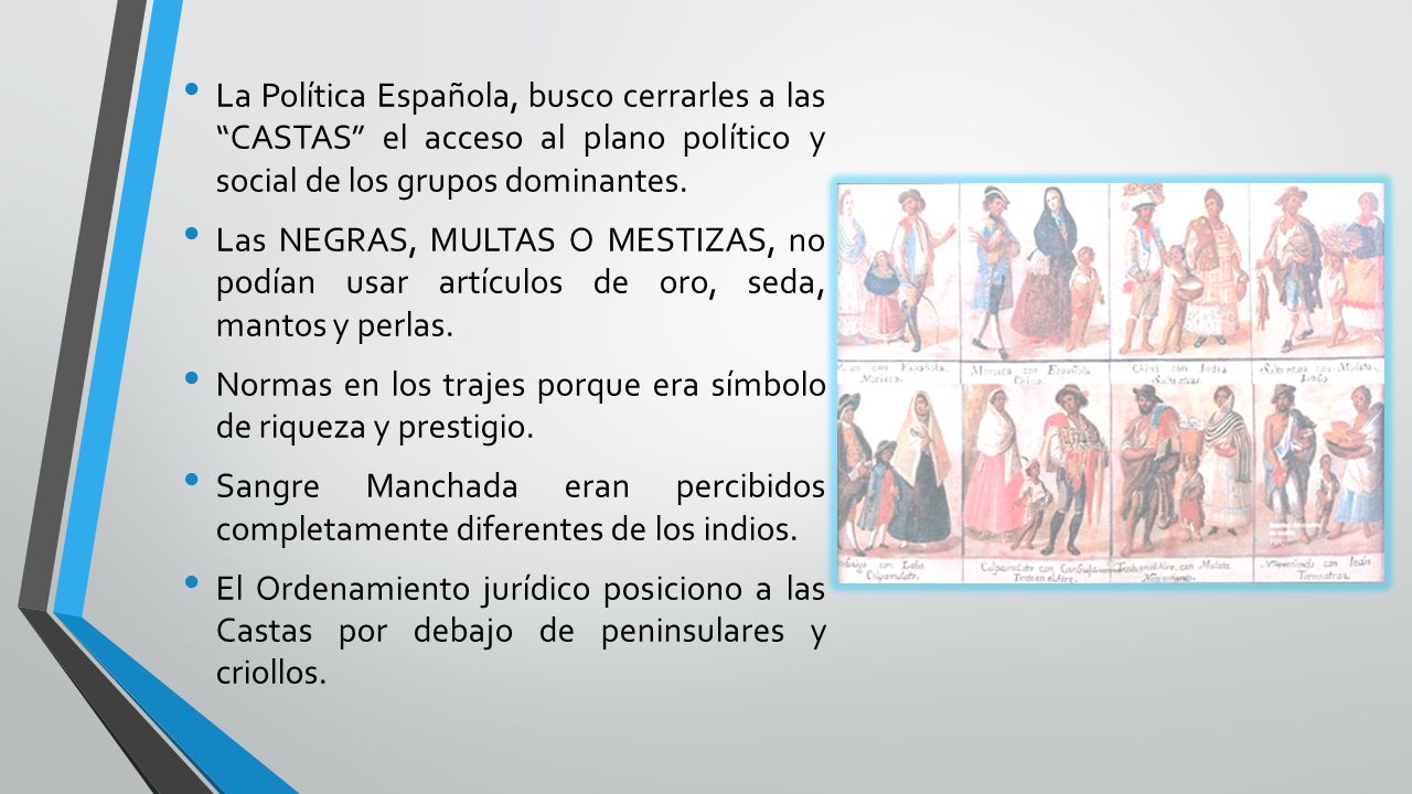 La Política Española, busco cerrarles a las CASTAS el acceso al plano político y social de los grupos dominantes.
