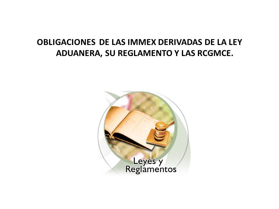 OBLIGACIONES DE LAS IMMEX DERIVADAS DE LA LEY ADUANERA, SU REGLAMENTO Y LAS RCGMCE.