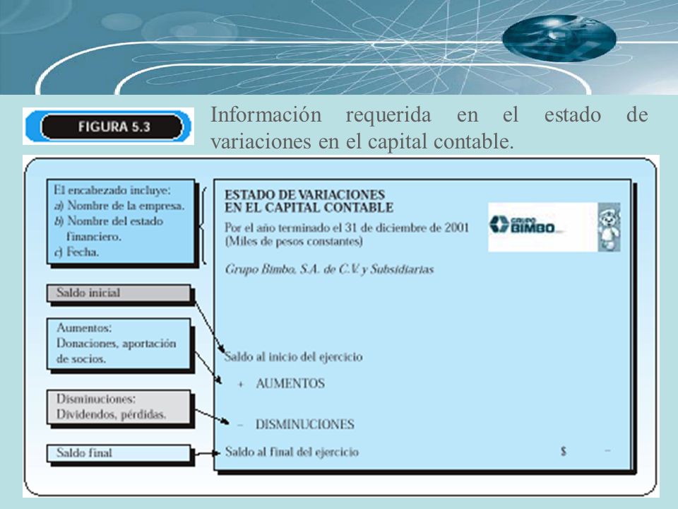 Información requerida en el estado de variaciones en el capital contable.