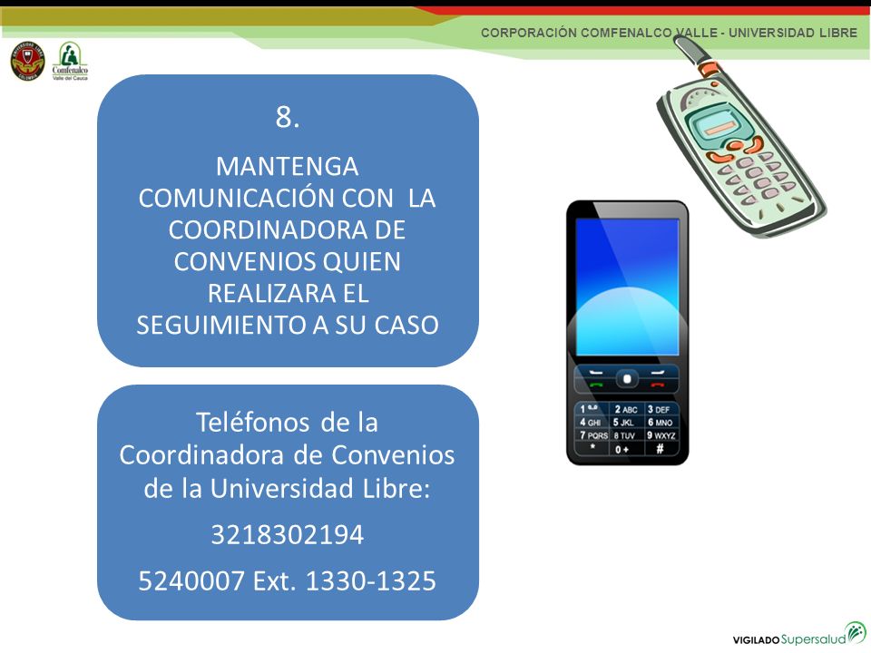 Teléfonos de la Coordinadora de Convenios de la Universidad Libre: