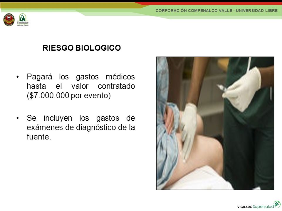 RIESGO BIOLOGICO Pagará los gastos médicos hasta el valor contratado ($ por evento)