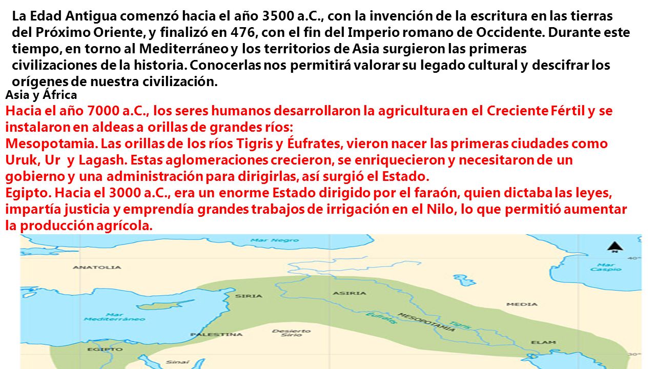 La Edad Antigua comenzó hacia el año 3500 a. C