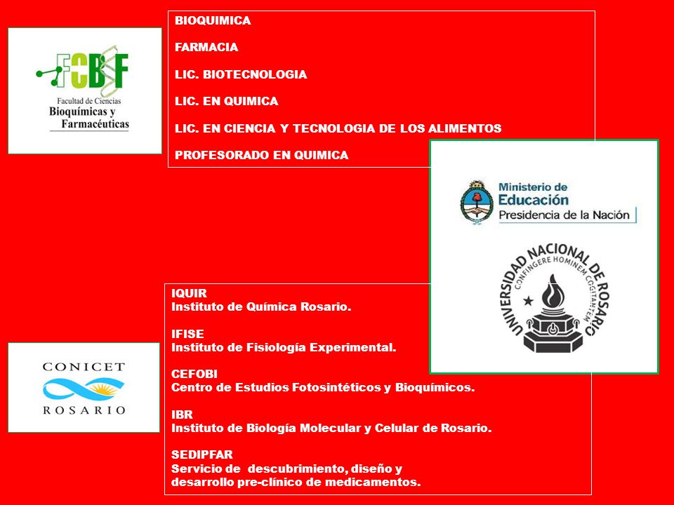 BIOQUIMICA FARMACIA. LIC. BIOTECNOLOGIA. LIC. EN QUIMICA. LIC. EN CIENCIA Y TECNOLOGIA DE LOS ALIMENTOS.