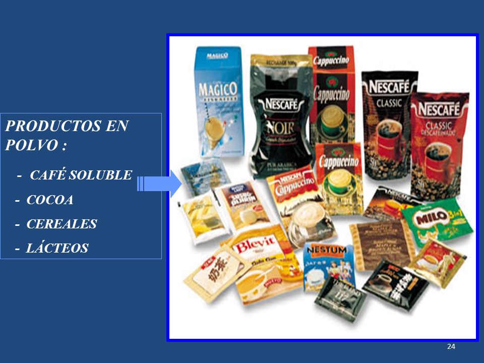 PRODUCTOS EN POLVO : - CAFÉ SOLUBLE - COCOA - CEREALES - LÁCTEOS
