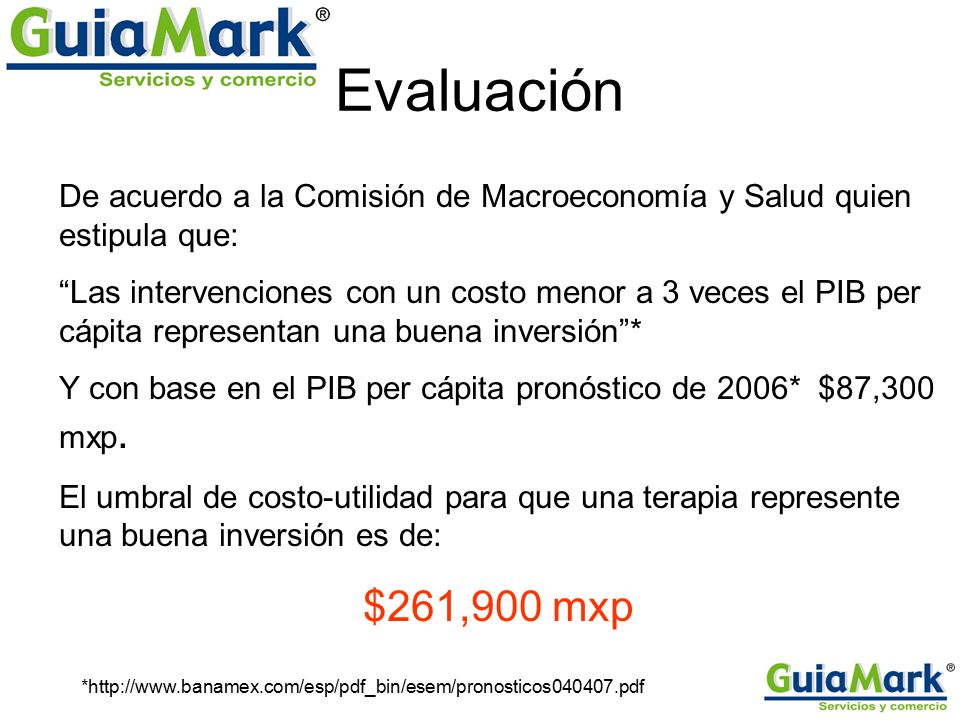 Evaluación De acuerdo a la Comisión de Macroeconomía y Salud quien estipula que: