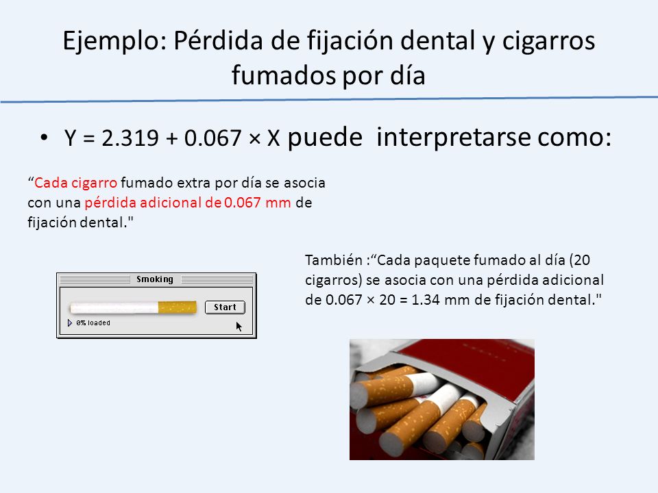 Ejemplo: Pérdida de fijación dental y cigarros fumados por día