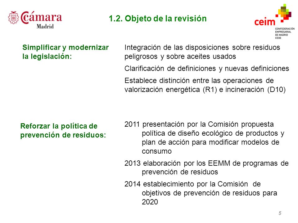 1.2. Objeto de la revisión Simplificar y modernizar la legislación: