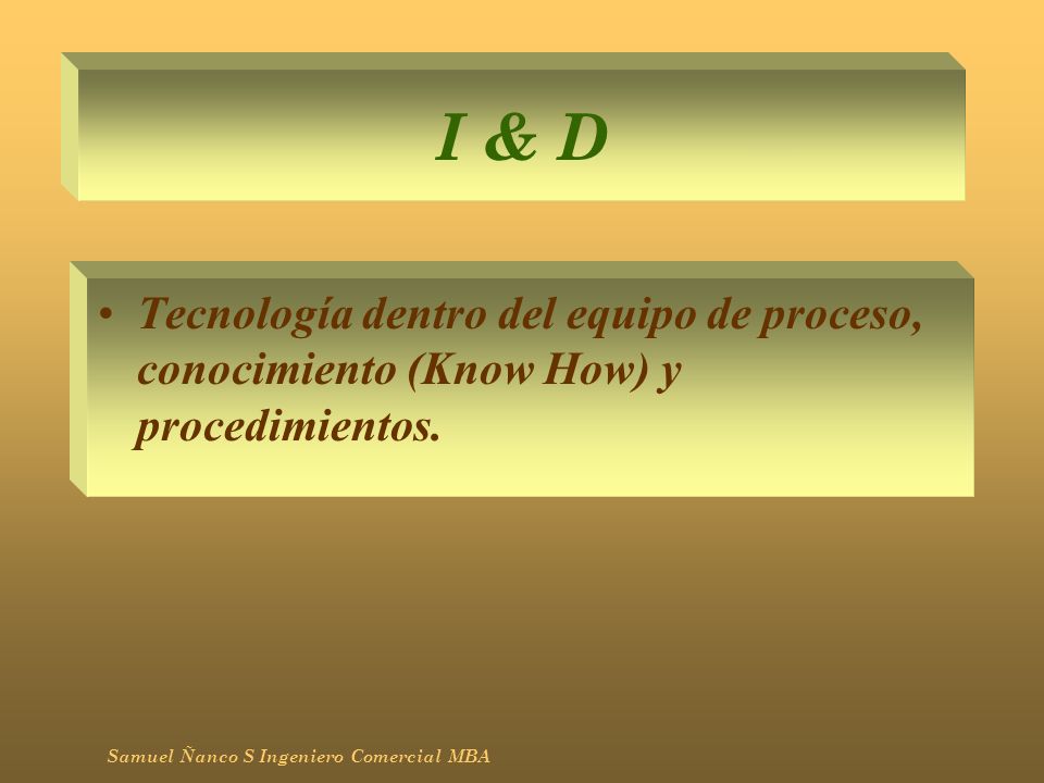 I & D Tecnología dentro del equipo de proceso, conocimiento (Know How) y procedimientos.