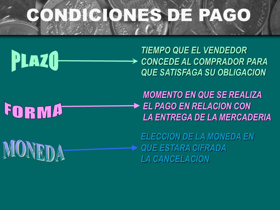 CONDICIONES DE PAGO PLAZO FORMA MONEDA TIEMPO QUE EL VENDEDOR