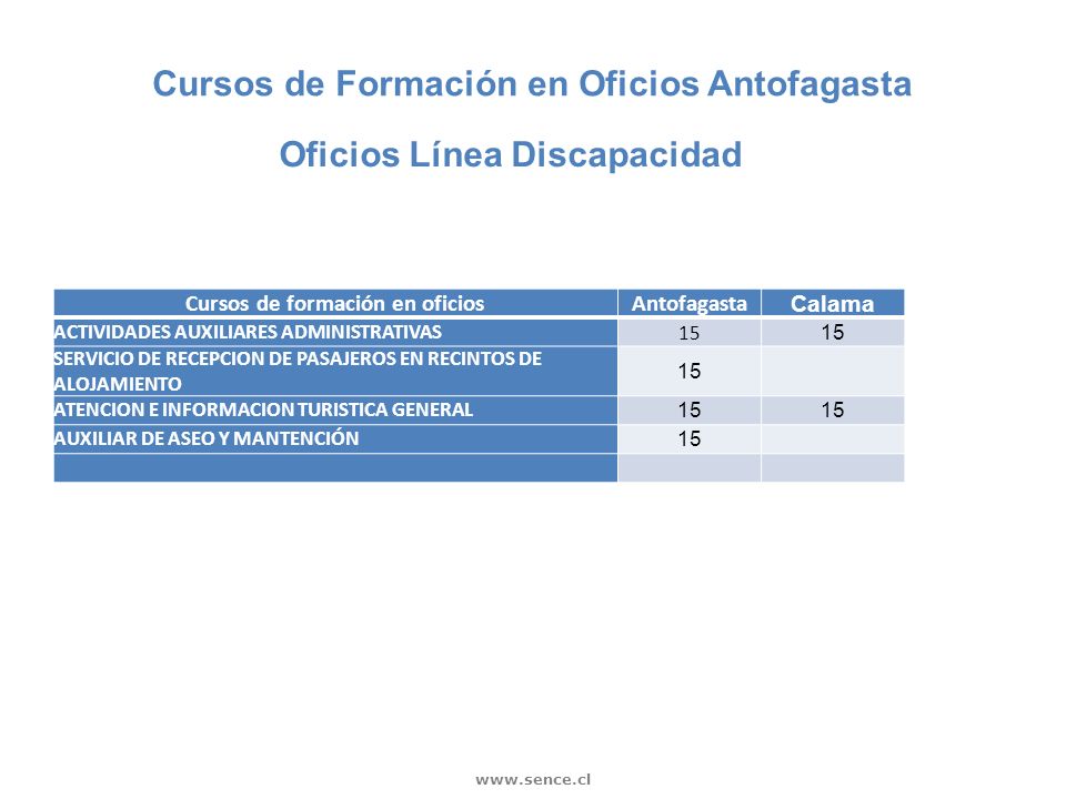 Cursos de Formación en Oficios Antofagasta Oficios Línea Discapacidad